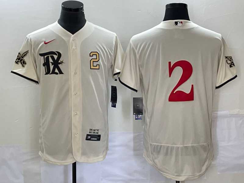 Men%27s Texas Rangers #2 Marcus Semien Number Cream 2023 City Connect Flex Base Stitched Jerseys